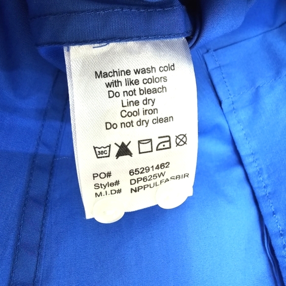 Nwot Pearly Vines Blue Button Down Blouse with Orange Gingham Neck/Sleeves - Picture 9 of 10